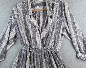 Blake Elizabeth Dress Women 14 Gray Animal Print Striped Midi Vintage