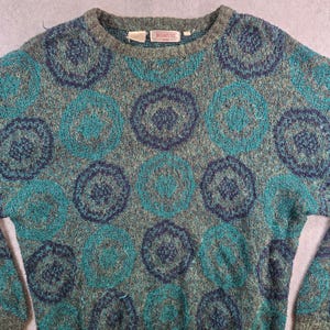 Bugatchi Uomo Knit Sweater Womens XL Teal Purple Geometric Medallion Vintage