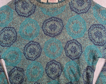 Bugatchi Uimo Strick Pullover Damen XL Teal Lila Geometrisch Medallion Vintage