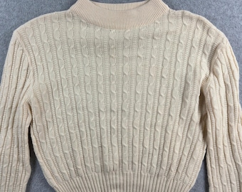 Jersey de punto trenzado Alane para mujer, talla M, color crema, estilo vintage, cuello alto de nailon Vicara.