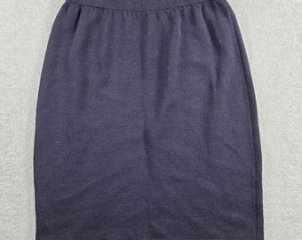 Vintage Knit Pencil Skirt Women Size 4 Navy Blue Made in USA Elastic Waist
