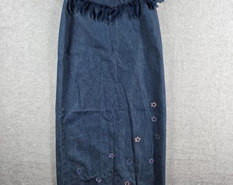 Unbranded Denim Maxi Skirt Women S Blue Star Embroidered Fringe Western Boho