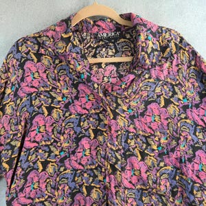 アメリカ ペリーエリス シルクボタンアップ メンズ ミディアム マルチカラー アブストラクト ヴィンテージ 90年代