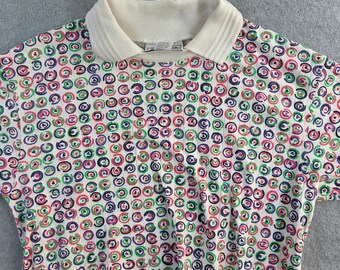 Camisa polo Bay Club feminina, tamanho pequeno, multicolorida, geométrica, vintage, anos 90, malha canelada.