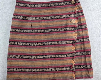 Paul Harris Mini Skirt Women Size 14 Multicolor Striped Woven Fringe Wrap Style