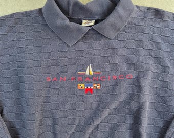 Shirts Hawaii San Francisco Sweatshirt Mens Small Navy Blue Nautical Textured