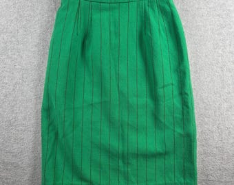 Louis Feraud Pencil Skirt Women 6 Green Pinstripe Vintage West Germany