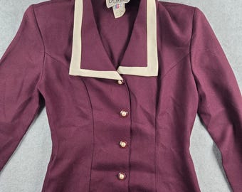 La Belle Fashions Mini Dress Womens 9 Burgundy Vintage 90s Button Front Pearl