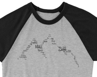 Zion National Park Mountain Scape Shirt, Zion Gift T-shirt, The Narrows Shirt, Angels Landing Shirt, 3/4 mouw raglan shirt