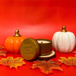 Almond Macaron Coconut Soy Tin Candle 4 oz | Handmade | Gift | Self Care | Wood Wick Candle | Autumn | Fall