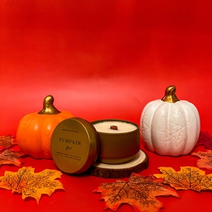 Pumpkin Spice Coconut Soy Tin Candle 4 oz | Handmade | Gift | Self Care | Wood Wick Candle | Autumn | Fall
