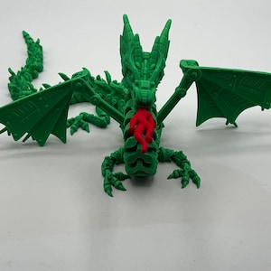 Flexi Mech Drache / 3D gedruckter Drache / Gelenkdrache / beweglicher Drache / Schreibtisch Kunst / Fidget Spielzeug / Drache mit Flügeln / Drache mit Feuer