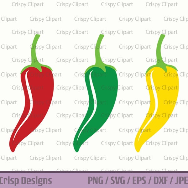 Hot Pepper Silhouette SVG, Chili Pepper Vector Art Cut File, Spicy Food Clipart, Red Pepper, Green Hot Pepper, Yellow Pepper, Layered SVG