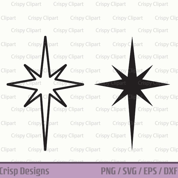 North Star SVG, Nativity Star of Bethlehem Outline, Christmas Star Clipart, Polar Star Vector Art, Starburst Silhouette Cut File, Polaris