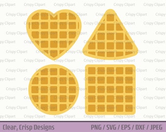 Waffle SVG Bundle, Simple Waffle Vector Art, Breakfast Food Clipart, Easy Waffle Cut File, Heart, Circle, Square, Triangle, Waffle Wednesday