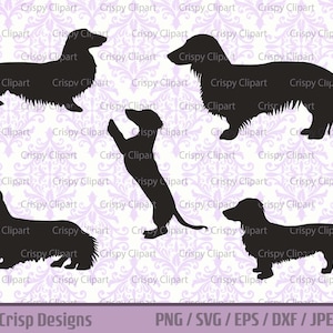 Dackel SVG Bundle, süße lange Haare Dackel Silhouette Clipart, kleiner kurzbeiniger Hund geschnitten Datei, Wurst Hund, Weiner Hund Vektor Art
