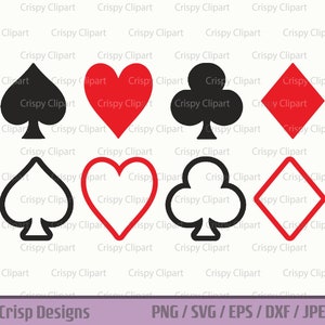Poker Suits SVG, Card Suits Outline, Gambling Clipart, Poker Night Card Icons Vector Art, Casino Game Symbols Cut File, Digital Download