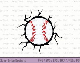 Baseball Clipart, Baseball In the Wall SVG, Hardball Vector Art, Broken Wall Cut File, Smashed Wall, Cracked Wall, Sports Ball, Game Room