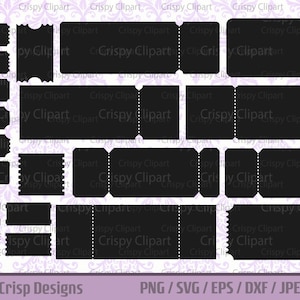 Conjunto de silhueta de ingresso em branco SVG, pacote de variedades de clipart de ingresso de evento vazio, ingresso de entrada para festa de circo arte vetorial arquivo de corte modelo digital