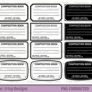 Composition Notebook Labels Clipart, Comp Book Labels PNG Files, Notebook Detail Labels, Clipart, Cut Files, Sublimation, Digital Download