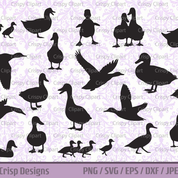 Duck Silhouette SVG Bundle Mallard Duck Cut File Baby Ducklings and Mom Vector Art Set PNG Instant Digital Download Waterfowl Clipart Birds