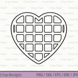 Esquema de gofre del corazón SVG, imágenes prediseñadas de gofre, archivo de corte de comida para el desayuno, arte vectorial de gofre transparente del día de San Valentín, sello de gofre digital
