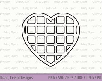 Heart Waffle Outline SVG, Waffle Clipart, Breakfast Food Cut File, Transparent Valentines Day Waffle Vector Art, Digital Waffle Stamp