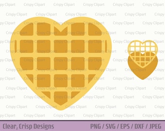Heart Waffle SVG, Simple Heart Waffle Clipart, Archivo de corte de gofres, Arte vectorial de comida para el desayuno, Waffle belga en capas SVG, Día de San Valentín, Amor