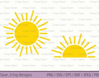 Soleil SVG, fichier de coupe soleil d'été, Clipart plein soleil, art vectoriel demi-soleil, journée de plage ensoleillée, sublimation de soleil PNG, téléchargement immédiat