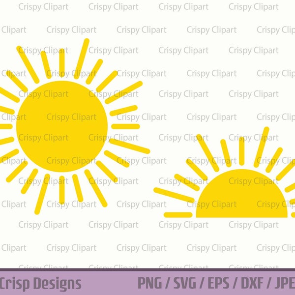 Zon SVG, zomerzon gesneden bestand, volle zon clipart, halve zon vector kunst, zonnige stranddag, zon sublimatie PNG, instant digitale download