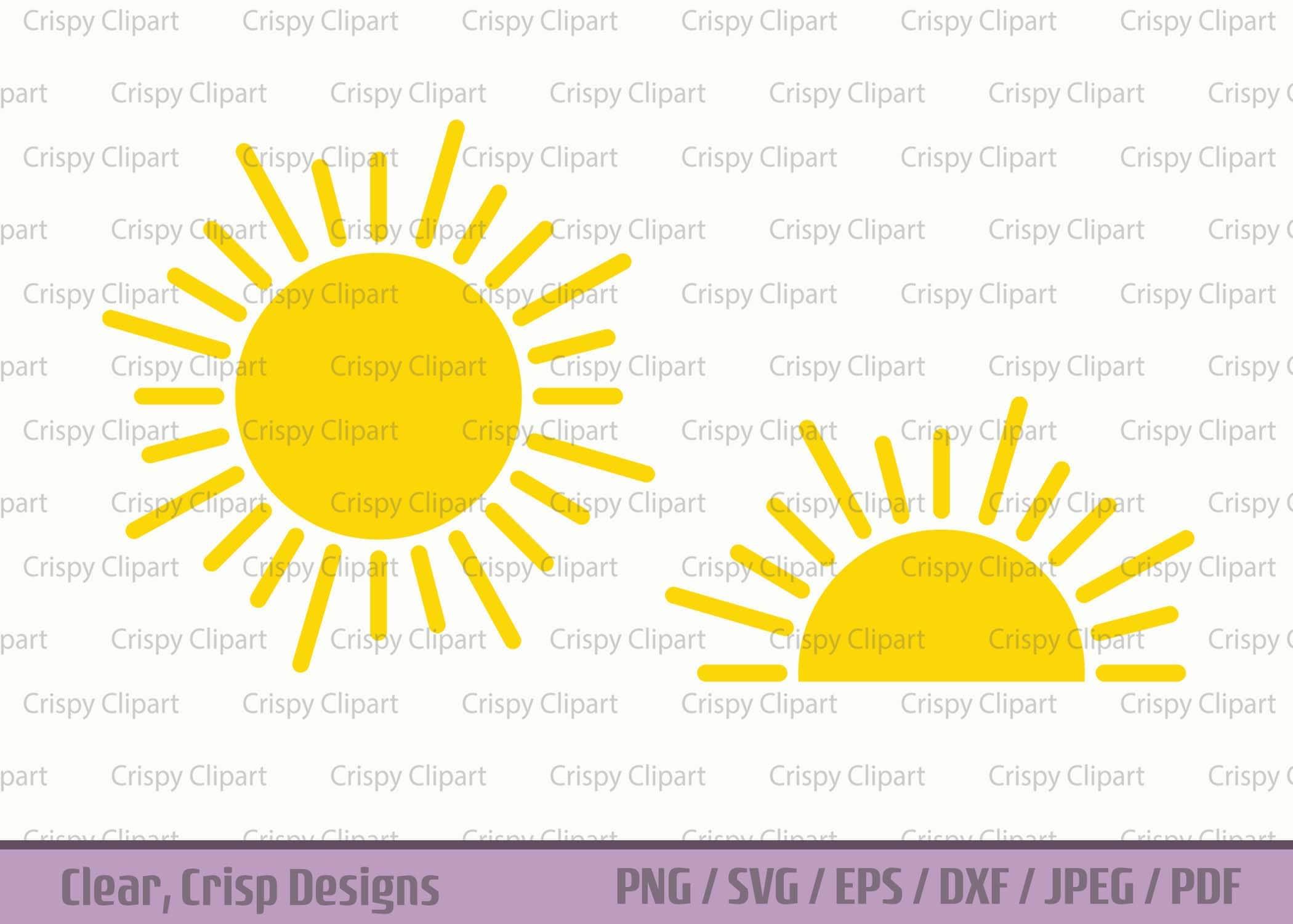 Sun SVG, Summer Sunshine Cut File, Full Sun Clipart, Half Sun Vector