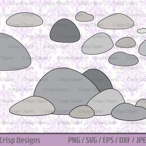 Paquete SVG de rocas y piedras, imágenes prediseñadas de rocas de playa gris, archivo de corte de piedras lisas, arte vectorial de guijarros pequeños, sublimación de pila de roca digital PNG