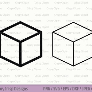 Cube Outline SVG, 3D Shapes Clipart, Geometry Vector Art, Square Block Cut File, Stamp
