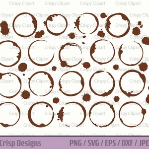 Anillos de café SVG Derrames de café y goteos Archivo cortado Manchas de bebidas Arte vectorial Anillo de copa de vino DXF Manchas de copa derramada Clipart Anillo de té Manchas SVG