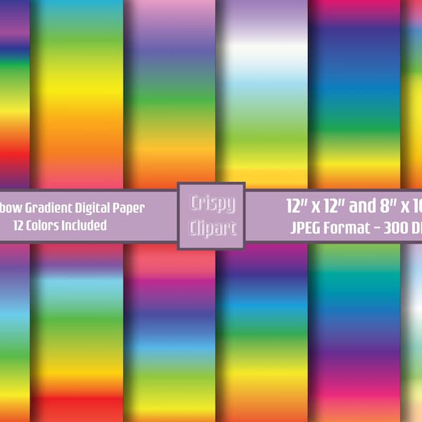 Rainbow Gradient Digital Scrapbooking Paper Color Spectrum Metallic Gradient Swatches Rainbow Metal Effect Fill Ombre Planner Background