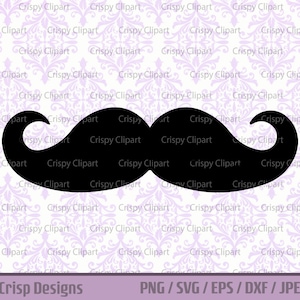 Schnurrbart Silhouette SVG Schwarzer Schnurrbart mit Eingerollten Enden Vektor-Kunst Vintage Gesichtsbehaarung Clipart Swirled Tip Hipster Schnurrbart Baby Shower PNG