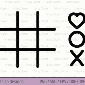 Tic Tac Toe SVG, X's y O's Cute Game Board Clipart personalizable, Contorno del corazón, Juego imprimible PNG, Archivo de corte digital del Día de San Valentín