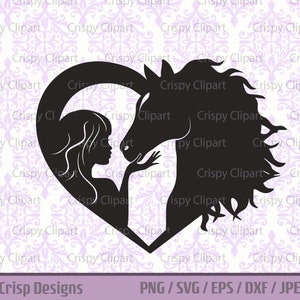 Paard hart SVG paard met hart silhouet gesneden bestand hart paarden vector kunst liefde paarden clipart, paardensport PNG sublimatie lasergravure