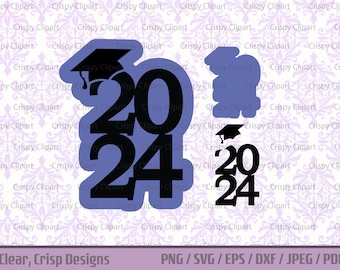 Graduation Year 2024 Clipart, Layered Cake Topper SVG Cut File 2024 Grad Hat Vector Art Digital Sticker PNG Congrats Class of 2024 Grad