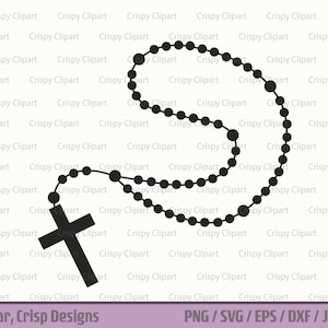 Silhouette de perles de chapelet en couches SVG, Art vectoriel du Saint Rosaire, Clipart religieux, 59 perles de prière, Sainte Croix, Crucifix, Perles de Je vous salue Marie