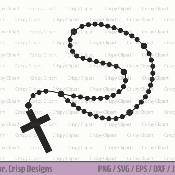 Rosary Beads Silhouette Layered SVG, Holy Rosary Vector Art, Religious Clipart, 59 Prayer Beads, Holy Cross, Crucifix, Hail Mary Beads