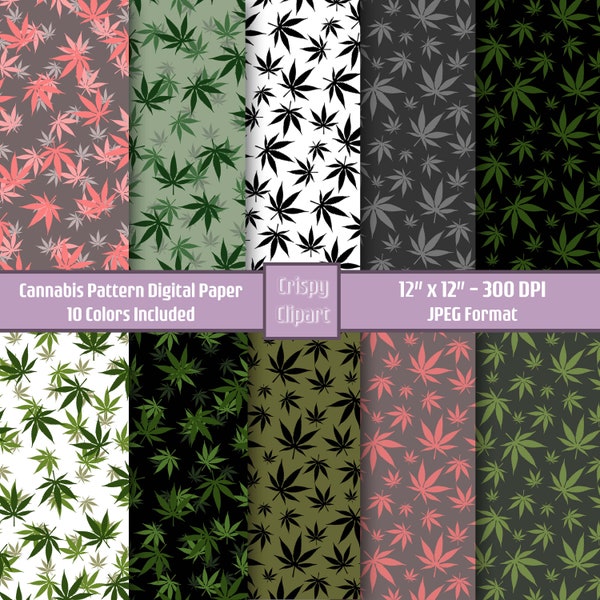 Cannabis Pattern, Marijuana Digital Scrapbook Paper Backgrounds, Weed Leaf Printable Pattern, Digital Instant Download Happy 420 Wedding