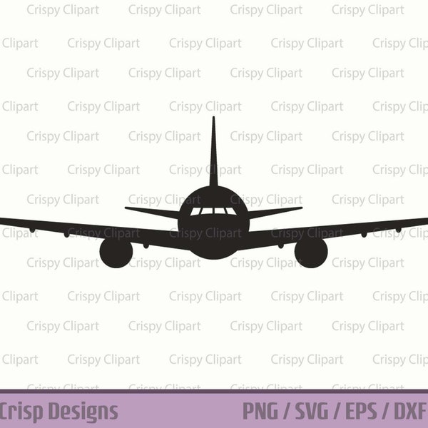 Flying Airplane SVG Cut File, Airplane Front View Clipart, Passenger Plane Silhouette, Air Travel, Flying Transportation Vector Art Graphic