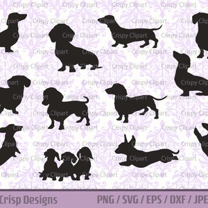 Dackel SVG Bundle, niedlicher Dackel Silhouette Clipart, kleine kurzbeinige Hund Schnittdatei, Dackel, Weiner Hund Vektor Art, Dachs Hund