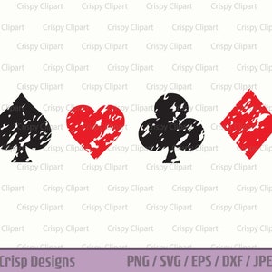 Distressed Poker Suits SVG, Poker Card Symbols Clipart, Gambling Cut File, Poker Night Card Icons Vector Art, Casino Games, Digital Download