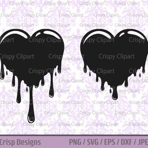 Melting Heart SVG, Black Dripping Heart Clipart, Heart Cut File, Valentine&#39;s Day Vector Art, Love, Melting Chocolate Heart, Dripping Blood