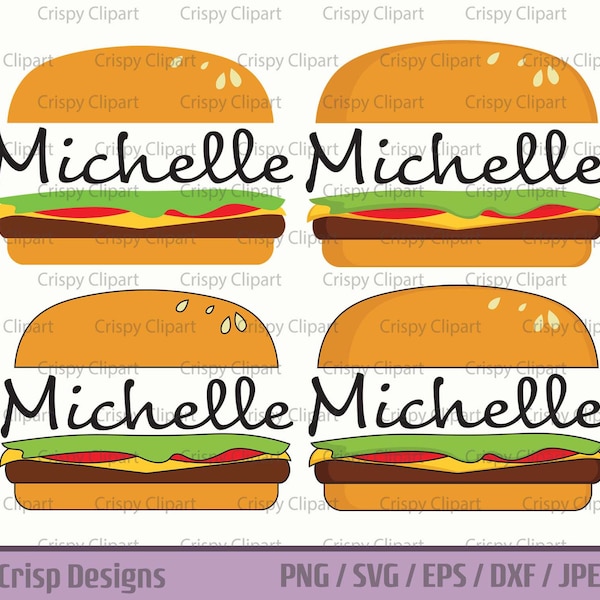 Cheeseburger Monogram Custom Name Personalized Gift Food Monogram Cut File, Hamburger with Cheese Split Monogram Vector Art, Burger Clipart