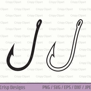 Fishing Hook SVG, Fish Hook Silhouette Cut File, Fish Hook Outline Vector Art, Fishing Supplies Clipart, Fisherman PNG Digital Download