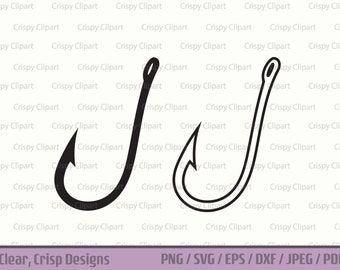 Fishing Hook SVG, Fish Hook Silhouette Cut File, Fish Hook Outline Vector Art, Fishing Supplies Clipart, Fisherman PNG Digital Download