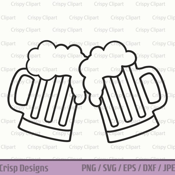 Cheers Beer Mug with Foam SVG, Beer Pint Clipart Cut File, Beer Mug Outline Digital Stamp, Cheers SVG, Beer Clink Vector Art, Pub Night Beer